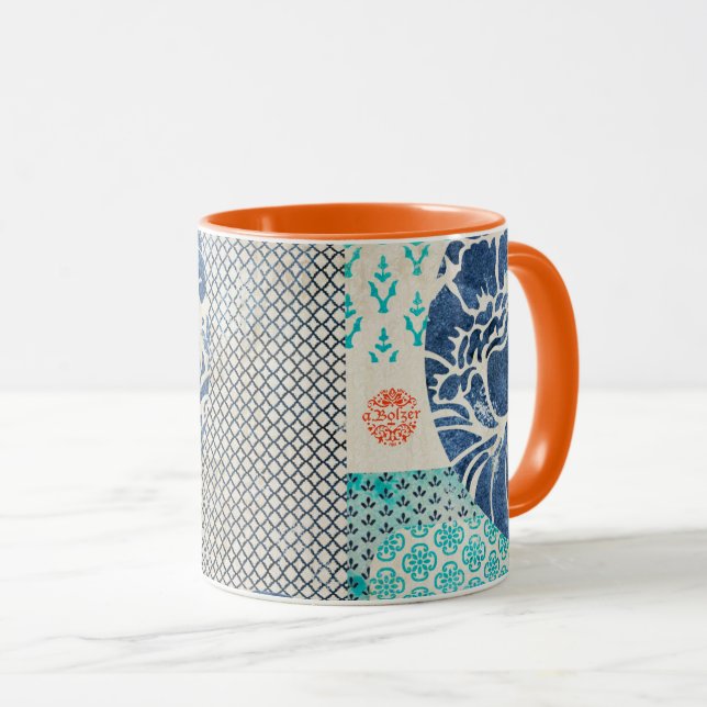Taza Klassisches Patchworkmuster in Indigo und Türkis  (Anverso derecho)