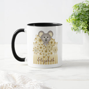 Taza Koala bebé lindo con raya dorada personalizada par