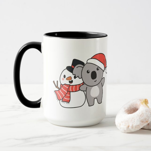 Taza Koala Con Snowman En Invierno Para Navidades (Con donut)