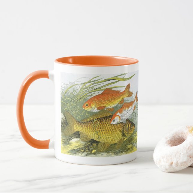 Taza Koi Fish, pez dorado, vida marina acuática (Con donut)
