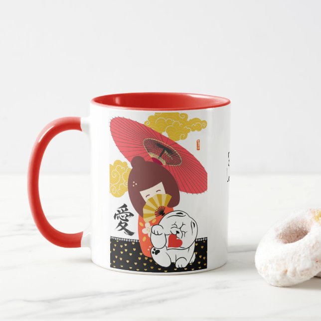 Taza KOKESHI LOVE  Chow dog heart  (Con donut)