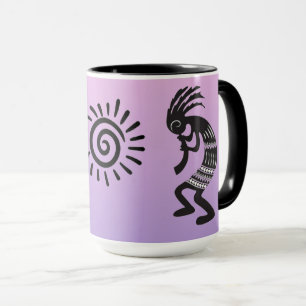 Taza Kokopelli con símbolo nativo americano de sol