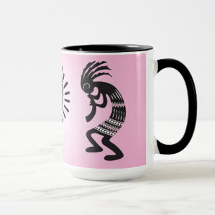 Taza Kokopelli con símbolo nativo americano de sol