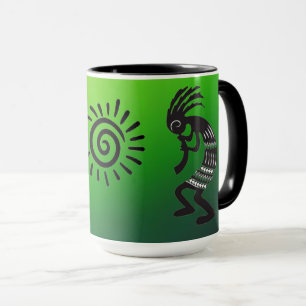 Taza Kokopelli con símbolo nativo americano de sol
