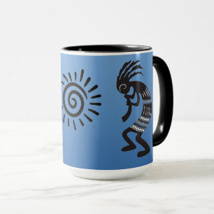 Taza Kokopelli con símbolo nativo americano de sol