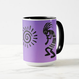 Taza Kokopelli con símbolo nativo americano de sol