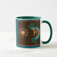 Kokopelli Southwest Turquoise Brown Coffee Mugs