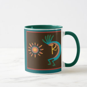 Taza Kokopelli Southwest Turquoise Brown Coffee Mugs