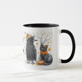Taza Krähe und Katze im Herbst „Hello Fall“ Crow