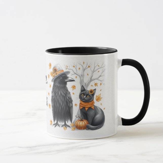Taza Krähe und Katze im Herbst „Hello Fall“ Crow (Derecha)