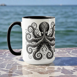 Taza Kraken Steampunk Octopus Ornate Black