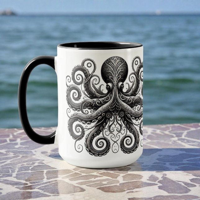 Taza Kraken Steampunk Octopus Ornate Black (Subido por el creador)