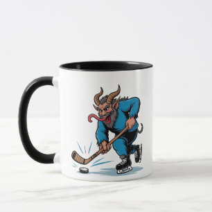 Taza Krampus espeluznante jugando hockey sobre hielo en