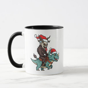 Taza Krampus montando un dinosaurio Santa Navidad Malva
