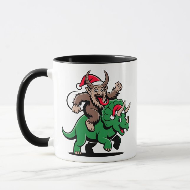Taza Krampus Montando Un Dinosaurio Santa Navidades Mal (Izquierda)