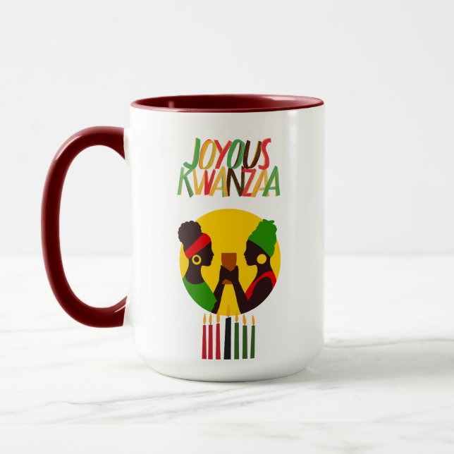 Taza Kwanzaa Café Mug con acentos rojos, 15 oz (Izquierda)