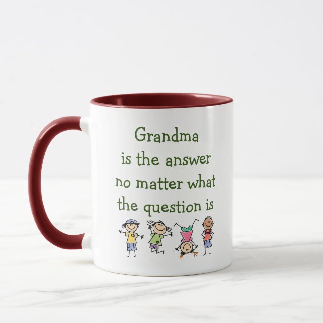 Taza La abuela es la respuesta de los niños divertidos (Izquierda)