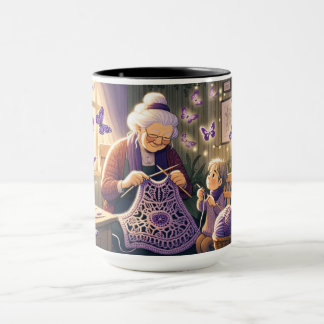 Taza La abuela tejiendo.