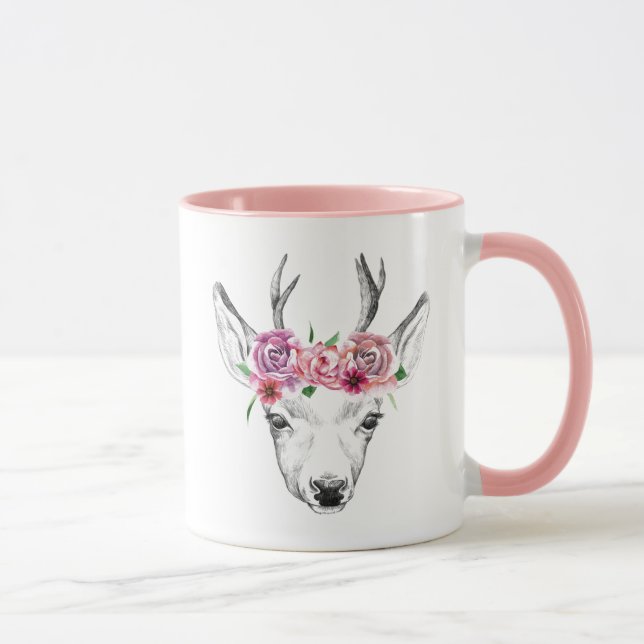 Taza La acuarela florece ciervos (Derecha)