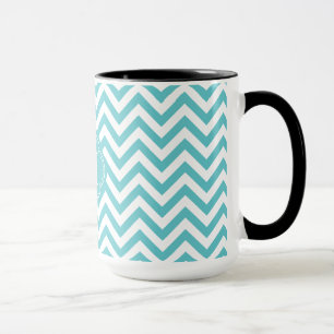 Taza La aguamarina femenina Chevron blanco raya el