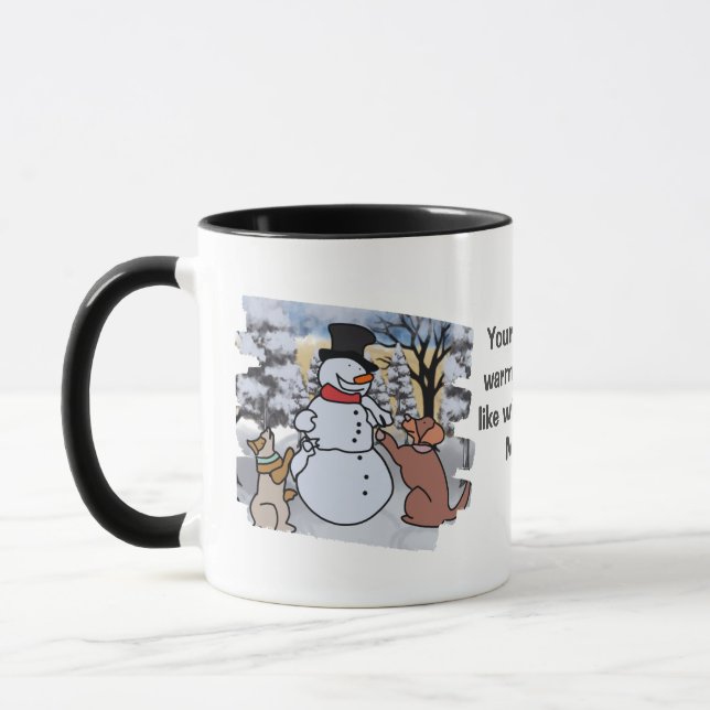 Taza La amistad del hombre de nieve, perro y gato | div (Izquierda)
