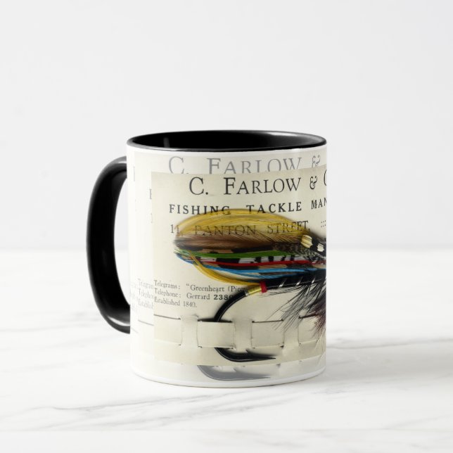 Taza La antigua mosca del Salmón con tarjeta (Anverso izquierdo)