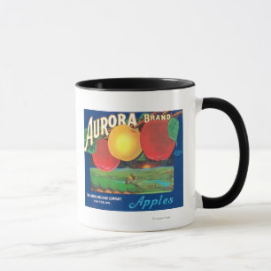 Taza La aurora Apple etiqueta (azul) - Dayton, WA