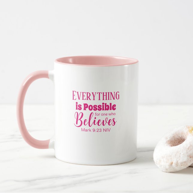 Taza La Biblia Cristiana Verse Cree Rosa (Con donut)