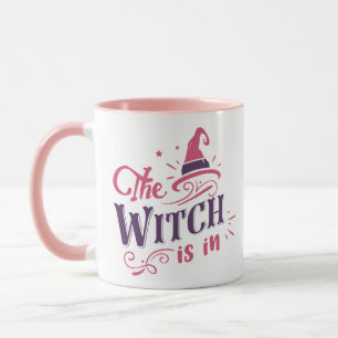 Taza La Bruja Está En Sombrero De Bruja Rosa Y Purpura