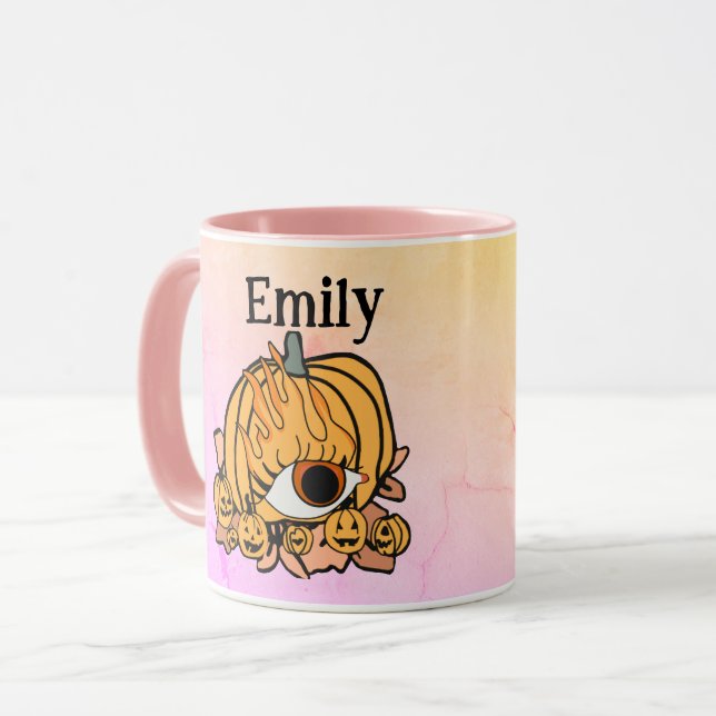Taza La Calabaza Retro Personalizada Flamante Ojo (Anverso izquierdo)