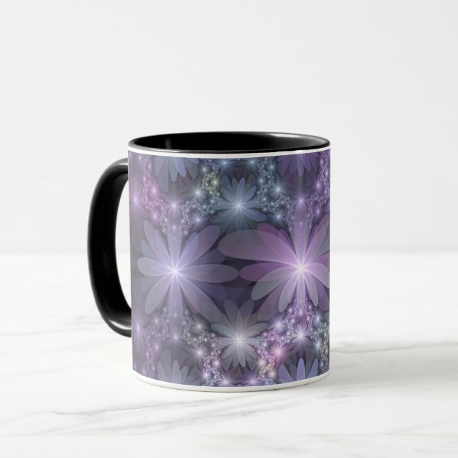 Taza La cama de flores reluciente arte fractal (Anverso izquierdo)