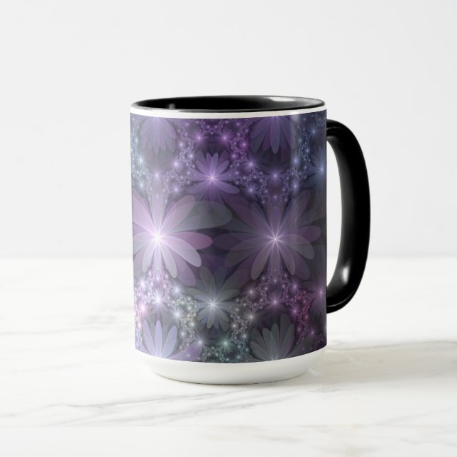 Taza La cama de flores reluciente arte fractal (Anverso derecho)