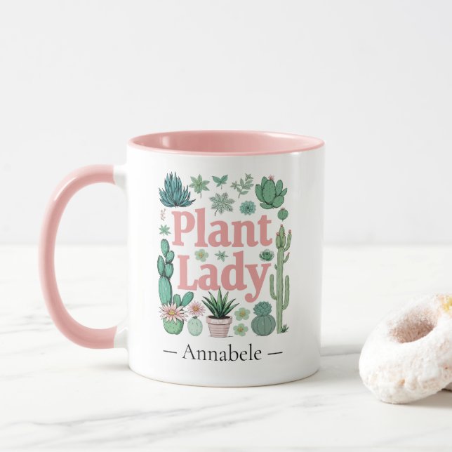 Taza La dama de la planta se burla del café personaliza (Con donut)