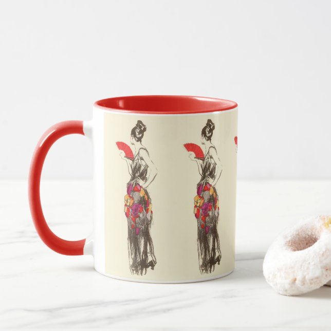 Taza La dama de moda con un vestido de primavera (Con donut)