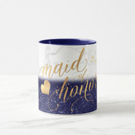Taza La doncella de honor/mármol + oro + azul Purpurina