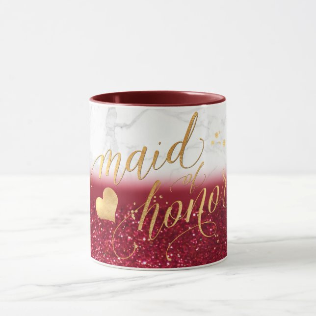 Taza La doncella de honor/mármol + oro + Purpurina rojo (Centro)