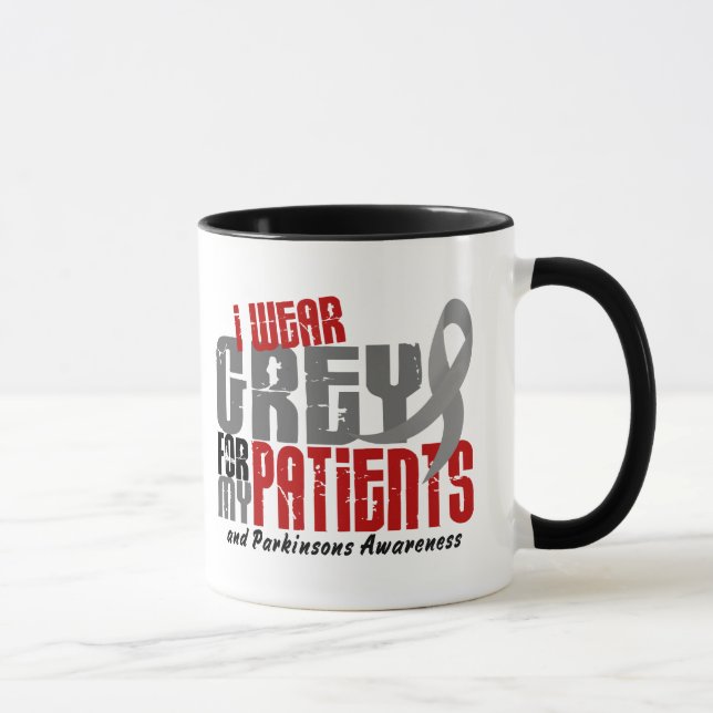 Taza La enfermedad de Parkinson LLEVO el GRIS PARA MIS (Derecha)