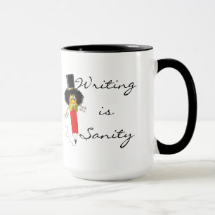 Taza La escritura es cordura, divertida cabeza de payas