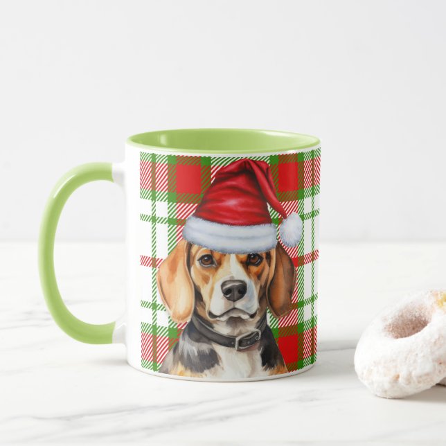 Taza La festividad verde roja y beagle de Dog Lover (Con donut)