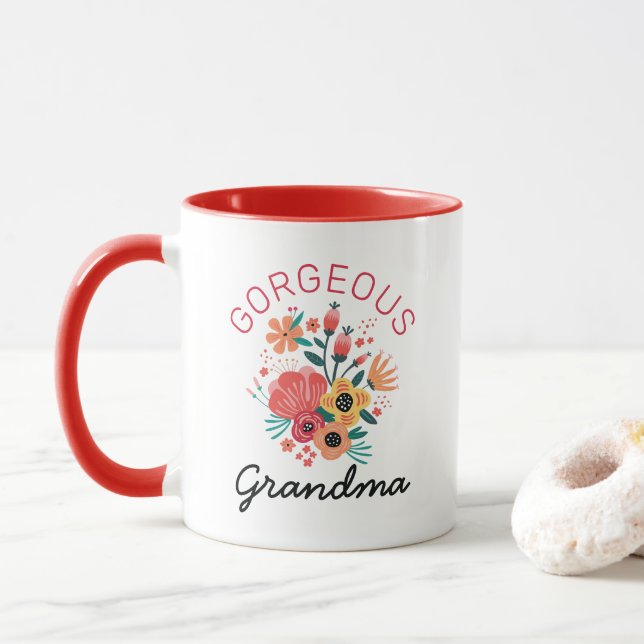 Taza La flor floral retro de la abuela grandiosa person (Con donut)