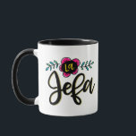 Taza La Jefa,<br><div class="desc">Diseño con letras para la Jefa de tu familia o el trabajo. "La Jefa" es femenina para "El Jefe" en español. A menudo se llama "jefa" o "jefita" en español. ©2019,  Dio Pérez.</div>