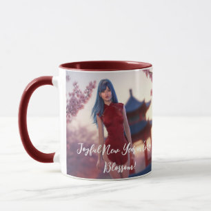 Taza La joven belleza de Cheongsam posando para el Año