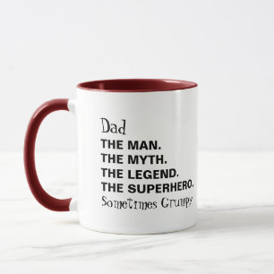 Taza La leyenda del mito de papá a veces tipografía g