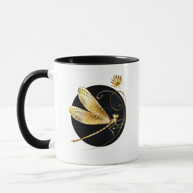 Taza La libélula dorada en círculo negro (Izquierda)