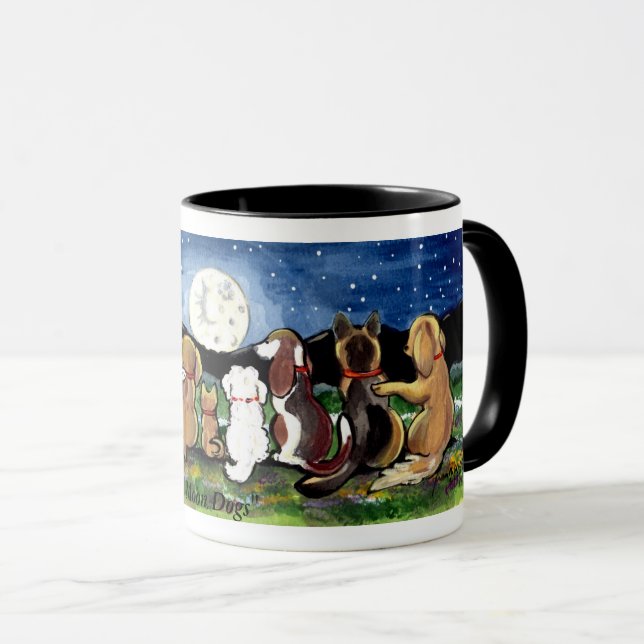 Taza La "luna persigue" a los amigos del perro que (Anverso derecho)