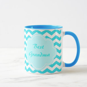 Taza la mejor abuela del chevron azul acuático moderno
