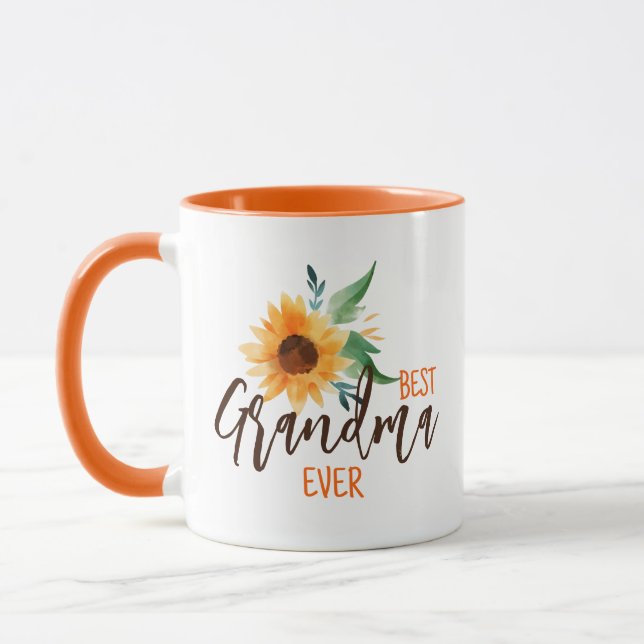 Taza La mejor abuela jamás floral girasol personalizada (Izquierda)
