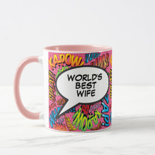 Taza La Mejor Esposa del Mundo Rosa Divertido Retro Cóm