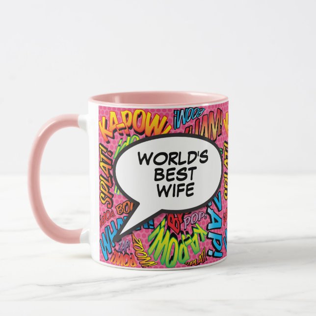 Taza La Mejor Esposa del Mundo Rosa Divertido Retro Cóm (Izquierda)