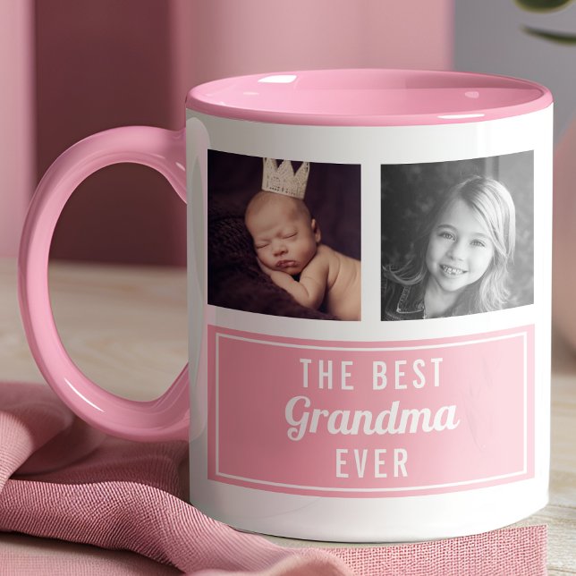 Taza La mejor foto del collage rosado de la abuela (Subido por el creador)